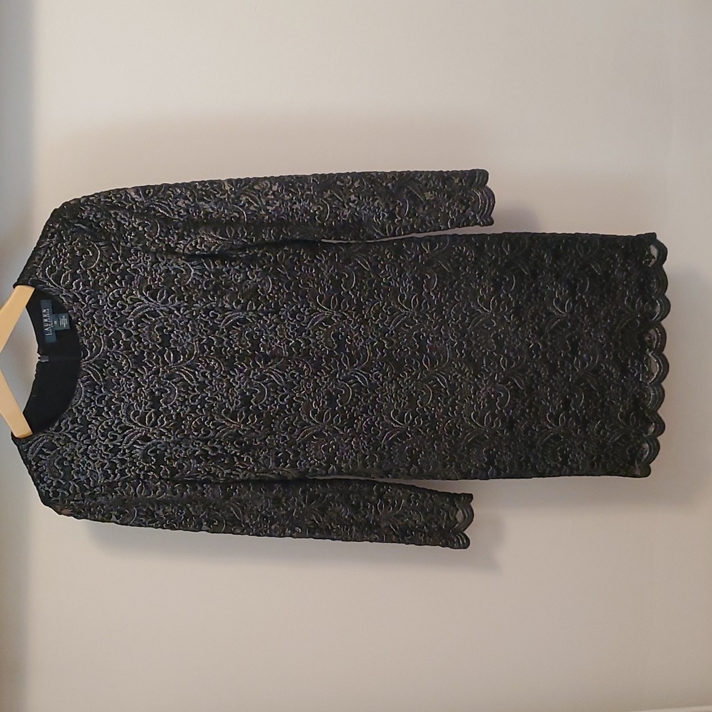 Lauren Ralph Lauren lace dress long sleeve. Black and silver. Women size 10US